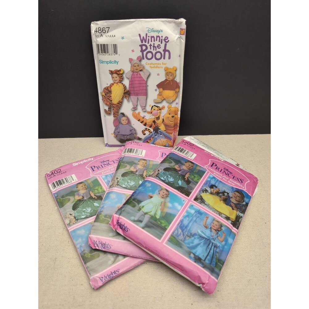 Simplicity Sewing Pattern 5402 (3) & 4867 Disney Princess & Pooh Easy To Sew Lot